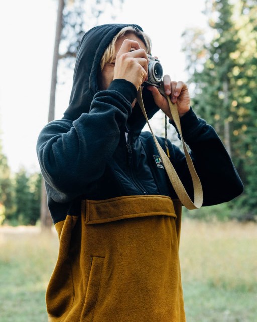 Passasjer Eksklusiv Woodland Hette 1/2 Glidelås Resirkulert Polar Fleece Svart/gyllen Brun