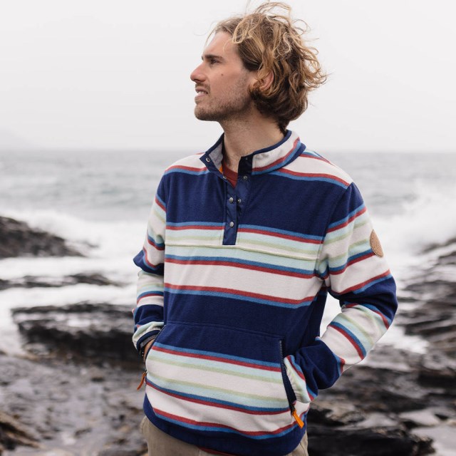 Passasjer Eksklusiv Canyon Resirkulert Polar Fleece Genser Marine Blandet Stripe