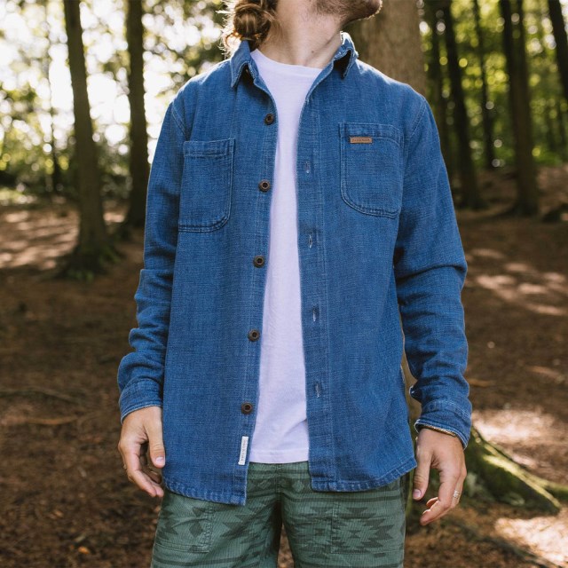 Passasjer Eksklusiv Backcountry økologisk Bomull Denim Ls Skjorte Vasket Denim
