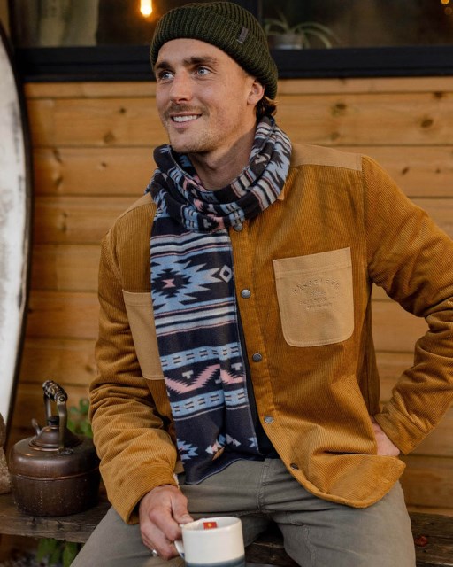 Eksklusivt Passasjerbål Resirkulert Polar Fleece Skjerf Dyp Marineblå Vintage Geo