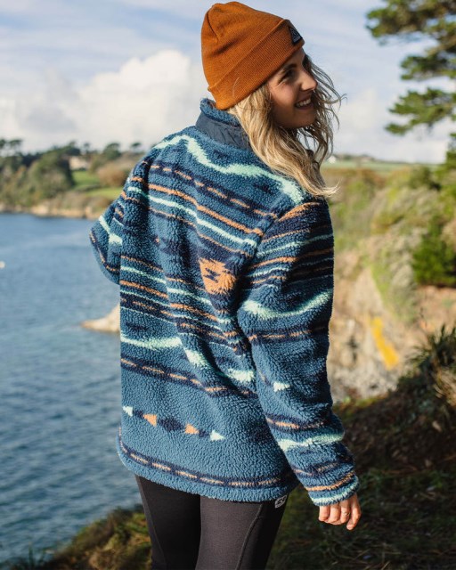 Eksklusiv Passasjer Perouse Resirkulert Dyppelet Sherpa Fleece Blå Korall Geomønster
