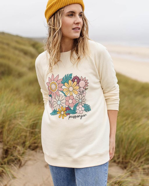 Passasjer Eksklusiv Floral Bloom Resirkulert Bomull Oversized Sweatshirt Bjørk