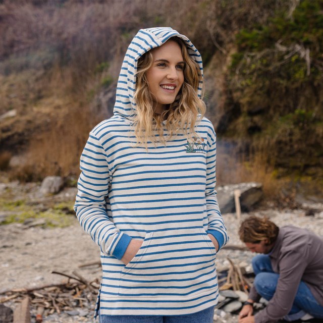 Passasjer Eksklusiv Bloom Hamp Hettegenser Myk Kobolt Stripe